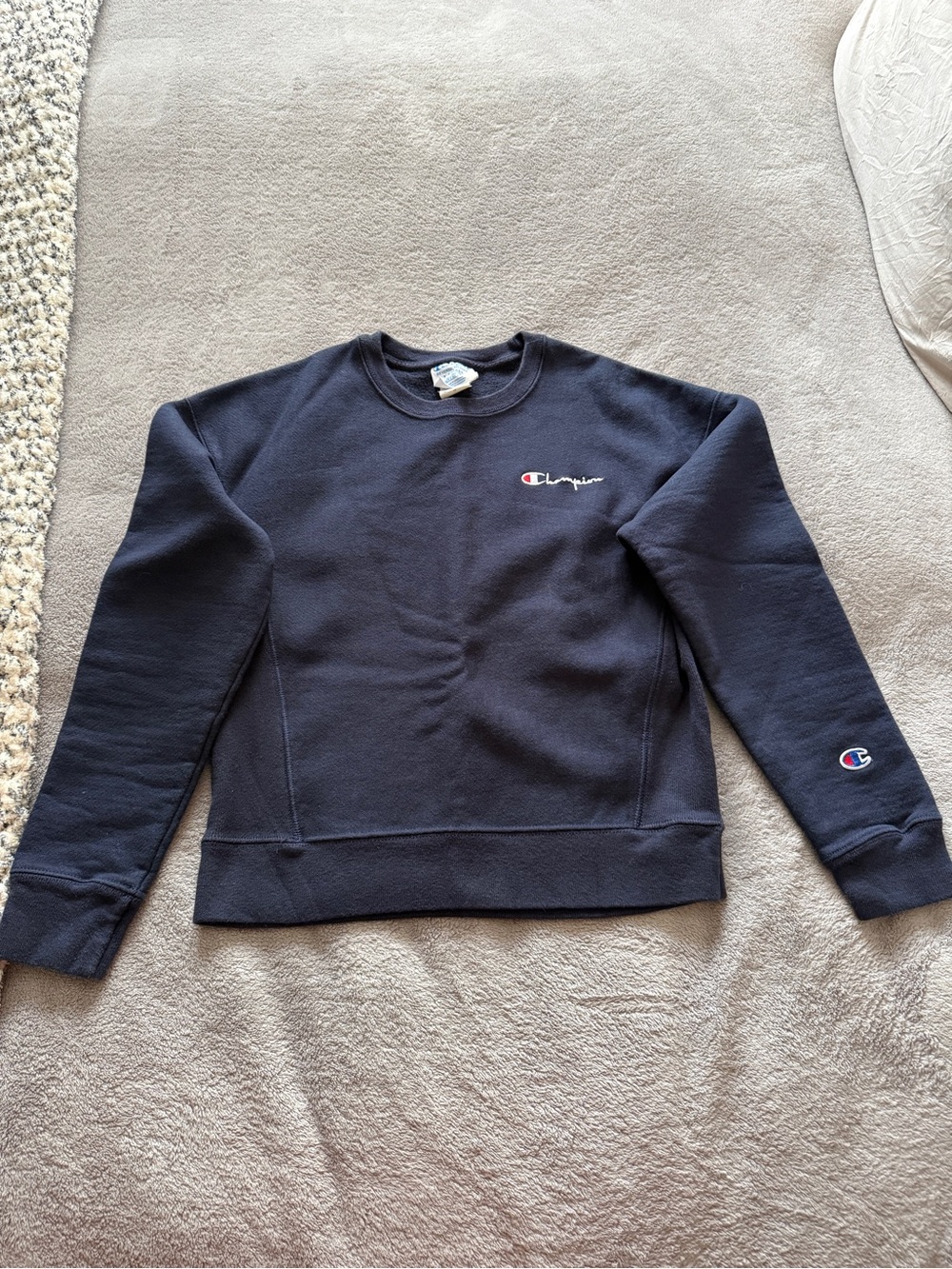 Champion Dark Blue Crewneck Sweatshirt with Embroidered Logos